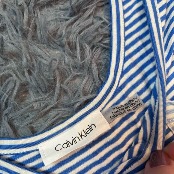 CALVIN KLEIN Blue White Striped Maxi Dress Size L - Picture 3 of 6